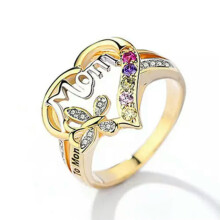 Gold Plated Heart Birthstone Ring for Mom Size 6-10