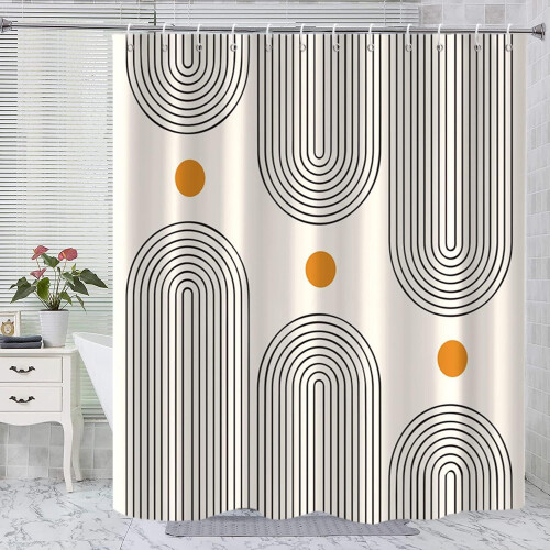 Κουρτίνα ντους Boho Mid Century σε μινιμαλιστικό σχεδιασμό αψίδας