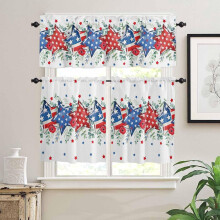 Ensemble de rideaux de cuisine à motif d'étoiles rouges et bleues pour la fête nationale américaine du 4 juillet