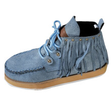 Stivaletti corti da donna in stile denim con nappine, casual, blu, taglia 41