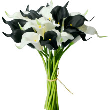 Fiori artificiali di calla in seta, 20 pezzi, neri e bianchi