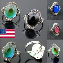 Bague d'humeur ovale ajustable pour femme, sensible à la température