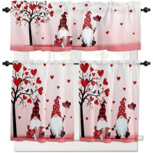 Gnome Valentine Curtain Valance Set Red Pink 3-Piece 54x24