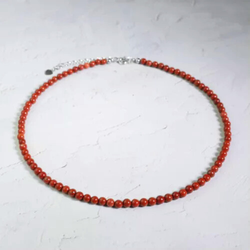 Κολιέ με κόκκινο jasper, χάντρες 4 χιλιοστών, 24 ίντσες
