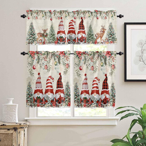 Conjunto de cortinas de Natal para cozinha com bolso para varão, 60 cm (24 polegadas), 3 peças. 1