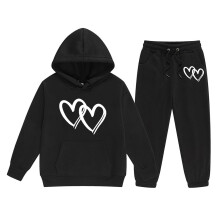 Barn Baggy Sweatshirt Set Svart Grafiskt Mönster 2-Delat 12-13