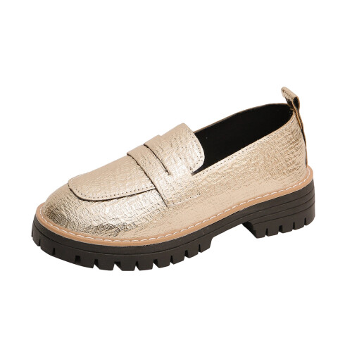 Γυναικεία Loafers από PU δέρμα με στρογγυλή μύτη και χοντρή σόλα, χαμηλό τακούνι