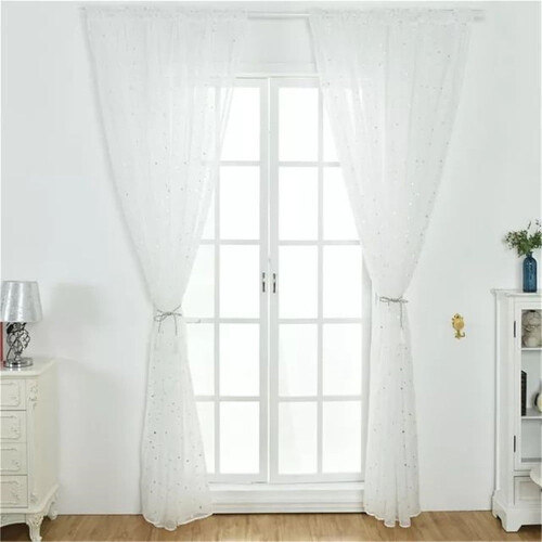 Sheer Voile Curtains Silver Star Pattern 100x200cm