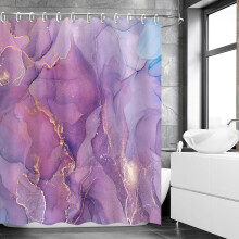 Ensemble rideau de douche en marbre violet avec 12 crochets, 183 x 213 cm (72 x 84 pouces).