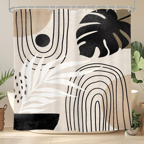 Κουρτίνα ντους Boho 72x72 ίντσες Μαύρο Καφέ Μπεζ Φύλλο Φοίνικα