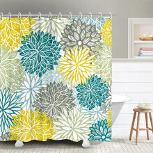 Dahlia Duschvorhang Blau Gelb Grau 183 x 183 cm