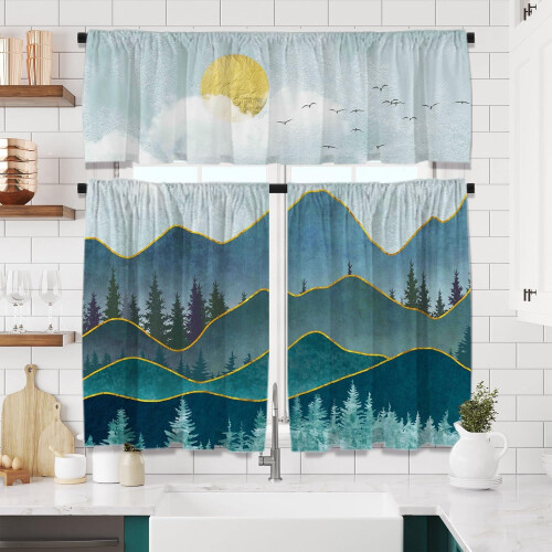 Mid-Century Modern Vorhangset mit Volant, Green Mountain