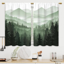 Rideaux de cuisine ForĂŞt brumeuse verte 27,5 x 39 pouces (2 panneaux)