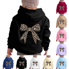 Felpa con cappuccio da bambina con stampa leopardata e fiocco, 2-13 anni