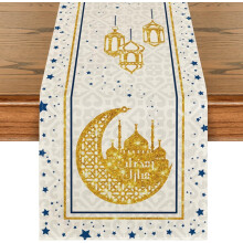 Vit Månstjärna Gyllene Ramadan Bordlöpare 33x183 cm
