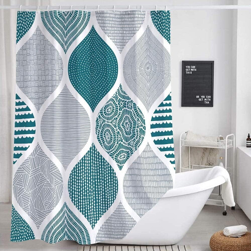 Bohemisk duschdraperi blågrön 180x180 cm geometrisk