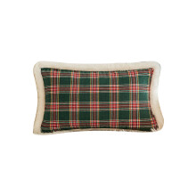 Housse de coussin à carreaux avec fausse fourrure 30 x 50 cm