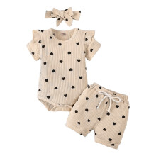 Ärmelloses Baby-Mädchen-Body-Set, beige, 3-teilig, Größe 9–12