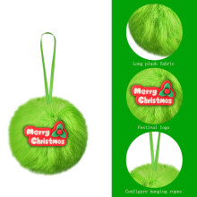 Green Furry Christmas Ornament Ball with Merry Christmas