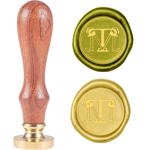 Wachssiegelstempel-Set, Messingkopf, 25 mm, Großbuchstabe MT