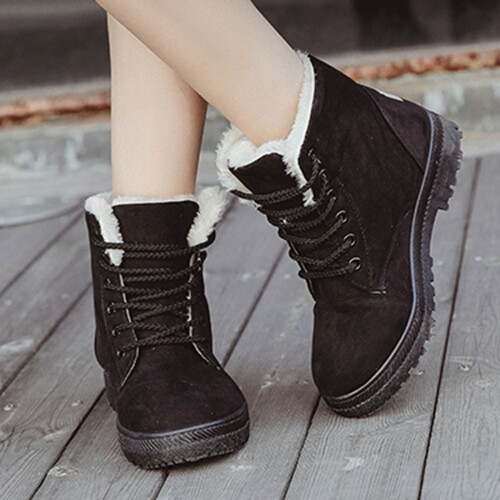 Botas de nieve para mujer, botas cortas de algodón con tacón plano. 1
