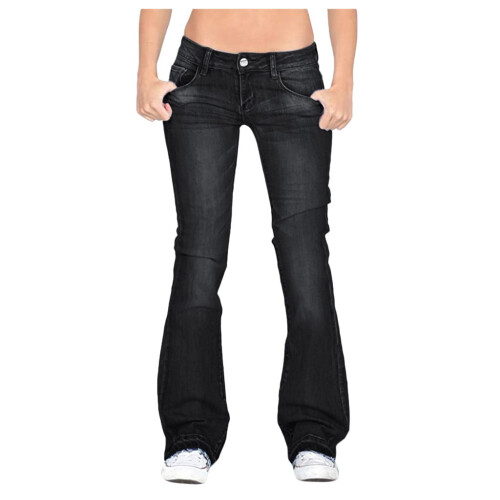 Jeans Leathar Meán-Ardaithe Stretch Caolfheistithe na mBan Dubh XL 2