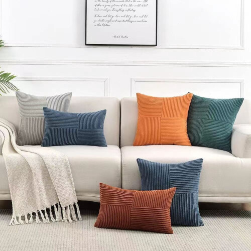 Housse de coussin décorative orange automne, texture velours côtelé, 1 pièce 1