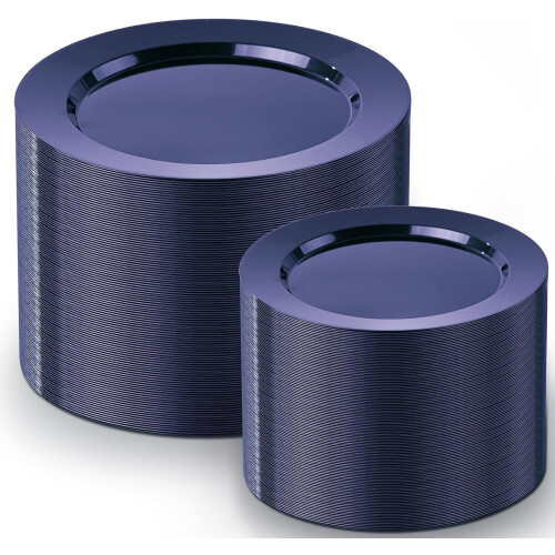 Marineblaue Einwegteller, 10" & 7", 200 Stück