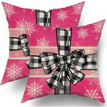 Housses de coussin roses 40 x 40 cm, motif écossais rustique à flocons de neige