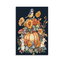 Autumn Harvest Canvas Wall Art Pumpkins Flowers 12x18 inch