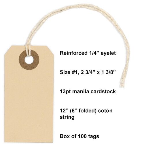 Manila Tags with String 100 Pieces 1