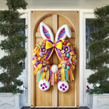 Décoration de porte en polyester avec couronne de lapin de Pâques, 180 x 90 cm