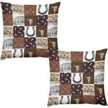 Lot de 2 taies d'oreiller style cowboy, 45 x 45 cm, motif crâne de taureau tribal