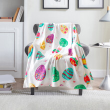 Couverture de canapé en flanelle à motif lapin et œufs de Pâques, 100 x 70 cm