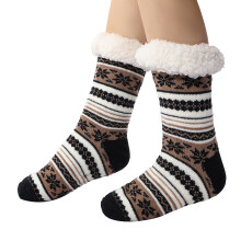 Dames pantoffelsokken met pluizig ribbelpatroon, warme fleece, antislip