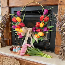Couronne de tulipes artificielles multicolores de Pâques, 40 cm (15,7 pouces)