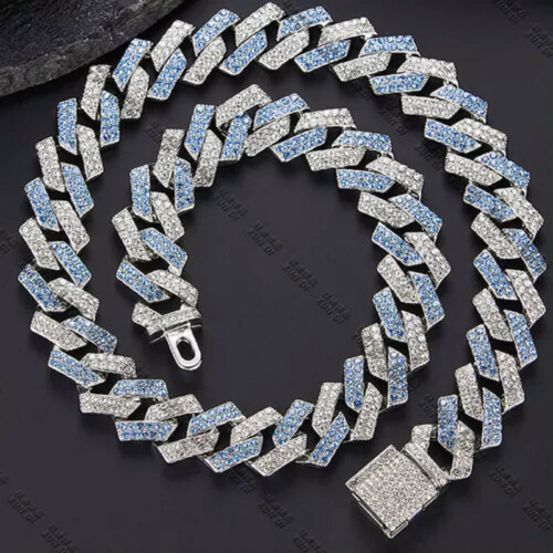 Ανδρικό βραχιόλι Cuban Link από ανοξείδωτο ατσάλι 20cm ασημί μπλε
