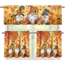 Ensemble de 3 rideaux de cuisine à motif gnome (cantonnière et voilage).