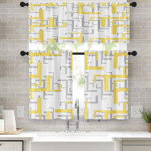 Yellow Grey Geometric Kitchen Curtains Set of 3