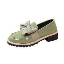 Mocassins pour femmes en cuir brillant avec nœud décoratif, bout rond, pointure 7 US