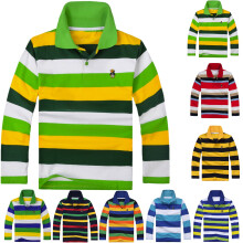 Boys Long Sleeve Polo Shirt Striped Oversized Navy 7-8 Years