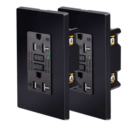 Black GFCI Outlet 20A 120V with LED Indicator and Wall