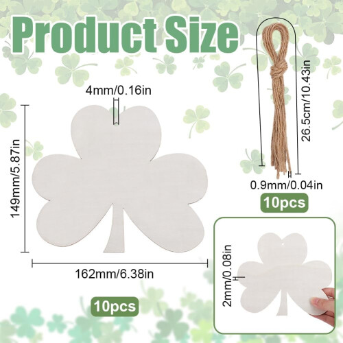 Wooden 4-Leaf Clover Cutouts Unfinished 10 pcs 1