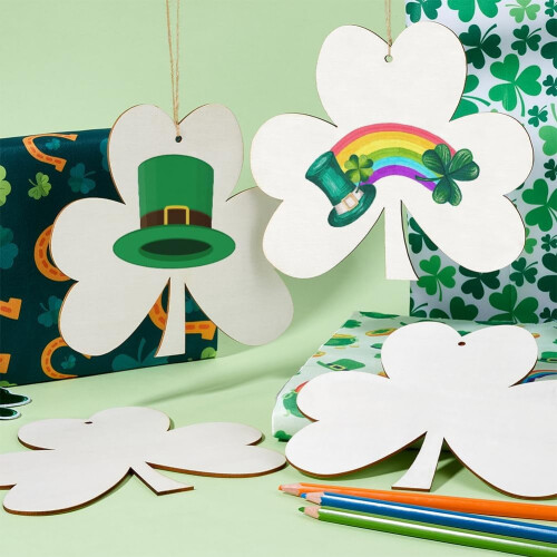 Wooden 4-Leaf Clover Cutouts Unfinished 10 pcs 2