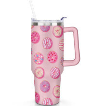 Gobelet isotherme à thème donuts 1,2 L avec paille et anse