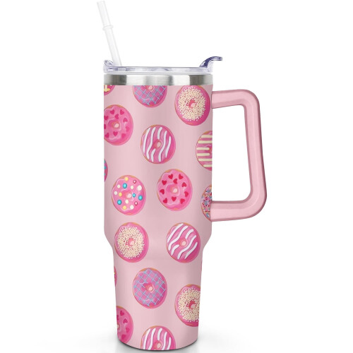 Ποτήρι με θέμα ντόνατς 40oz με καλαμάκι και λαβή