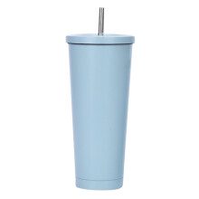 Edelstahl-Vakuumbecher, 500 ml, auslaufsicher, mit Strohhalm