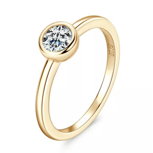 Bezel Set Round Moissanite Ring Sterling Silver 0.5 Ct