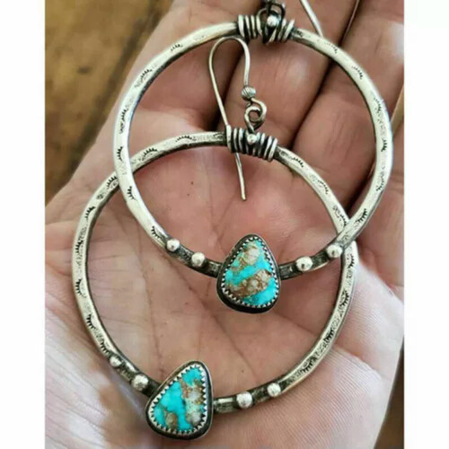 Boho Drop Earrings 925 Silver with Tourmaline One Pair
