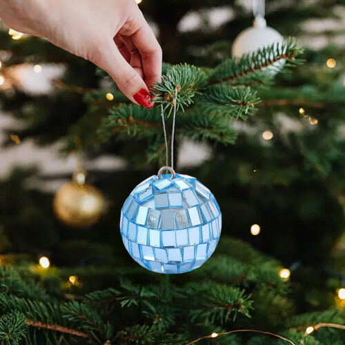 Silver Glass Mirror Disco Ball Ornament 1.57 Inch